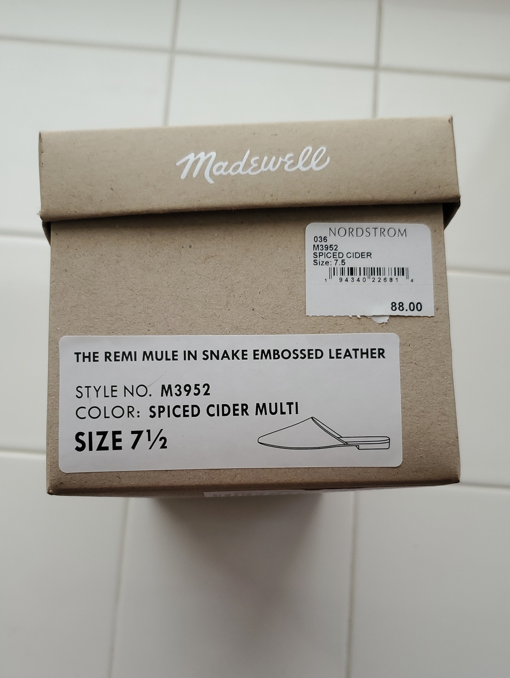 NIB Madewell Leather Remi Mule in Spiced Cider Multi - Snake-Embossed, Size 7.5